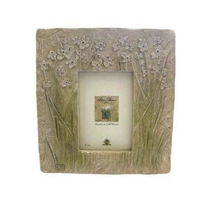 Cheri Blum Frame White Little Flowers Textured Grass Raw Edge FENCO 3.5”x5”